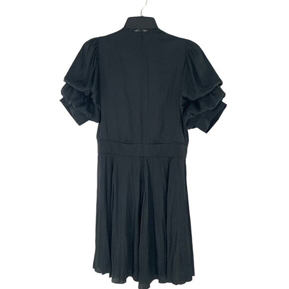 ZADIG & VOLTAIRE Satin Dress Size Small Black V-Neck Puff Sleeves Empire Waist - Picture 7 of 11